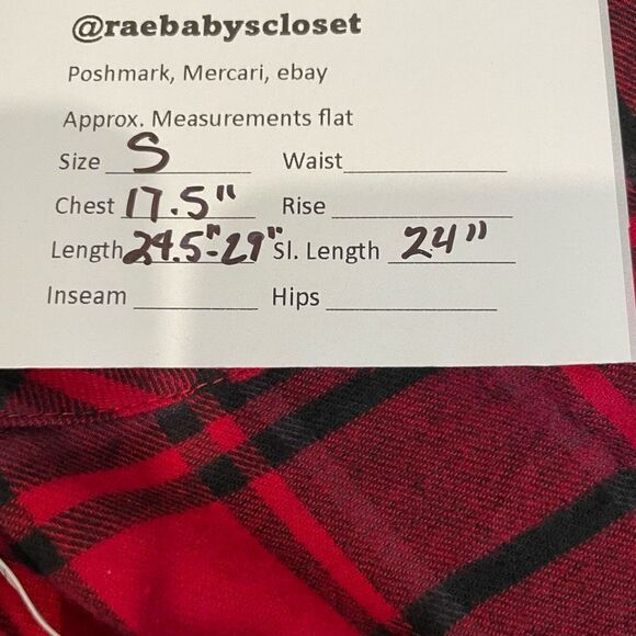 Hippie Rose Red Black Plaid Flannel Long Sleeve Button-Down Shirt Size S New - Picture 6 of 6